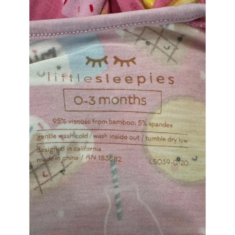 Little Sleepies Pink Milk and Cookies Bamboo Zippy Sleeper Romper 0-3 Months EUC
